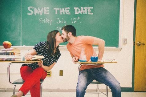 Or just take them in a classroom. | 27 School-Themed Wedding Ideas To Satisfy Your Inner Nerd Teacher Wedding, Wedding Bridesmaids Dresses Blue, Beautiful Beach Wedding, Ideal Wedding, Pre Wedding Photoshoot, Wedding Planners, Wedding Photoshoot, Wedding Themes, Wedding Tips