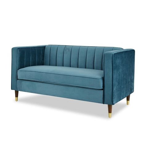 Thomas Velvet Fabric 2 Seater Sofa - Blue, Grey, Black, Brown – homdetail.co.uk Blue Sofa Design, Luxury Furniture Sofa, Unique Sofas, Ribbed Paneling, Modern Houses Interior, Blue Sofa, Luxury Sofa, Velvet Sofa, 2 Seater Sofa