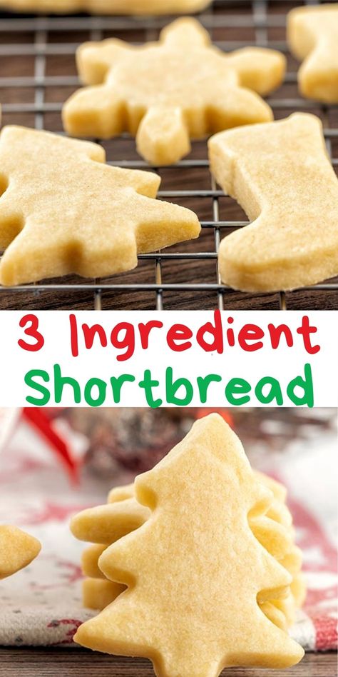 These easy, melt in your mouth 3 Ingredient Shortbread Cookies, are a must for every Holiday Cookie Tray. All you need is flour, butter and sugar, cut out or roll and slice, they will be loved by all. Shortbread Cookie Cutouts, Easy Cutout Sugar Cookies Dough Recipe, Easy Cookie Cutout Recipe, Roll And Cut Sugar Cookies, Sheet Pan Shortbread Cookies, 3 Ingredients Cookies Easy, Cookie Recipes For Cutouts, Easy Short Bread Recipe, Easy Cut Out Cookies For Kids