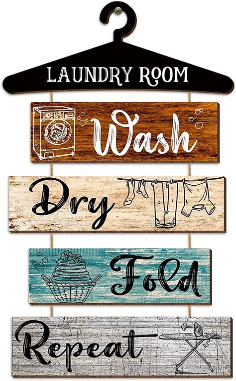 Amazon.com: 5 Pieces Laundry Room Wall Sign Rustic Laundry Room Rules Hanging Sign Wooden Wash Dry Fold Repeat Laundry Plaque Vintage Farmhouse Laundry Rules Wall Decor 19.7 x 11 Inch (Multicolored Backing) : Home & Kitchen Wooden Laundry Room, Rustic Farmhouse Laundry Room, Wash Dry Fold Repeat, Rustic Laundry Rooms, Vintage Laundry Room, Laundry Room Wall Decor, Farmhouse Laundry, Farmhouse Laundry Room, Wash Dry Fold