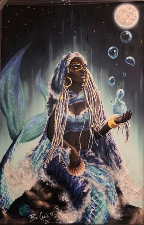 Yemaya Orisha, Orishas Yoruba, African Mythology, African Goddess, Darkness And Light, African Spirituality, Door Art, Black Goddess, Black Mermaid