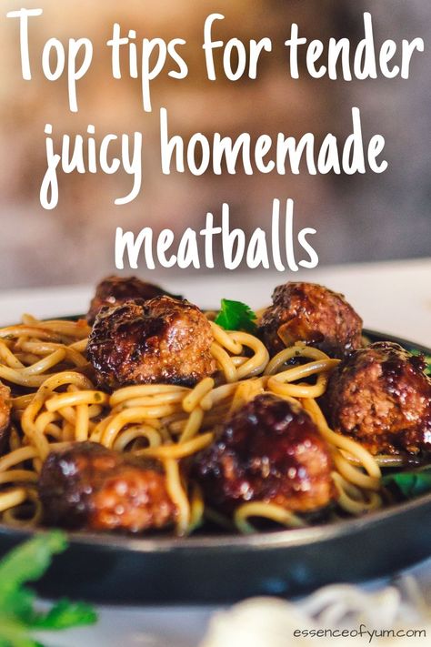 No one wants tough dry meatballs, but they can be hard to get just right. Discover the top tips for making tender juicy meatballs on The Essence of Yum. #meatballs #homemademeatballs #dinnerideas #weeknightmeals #essenceofyum Juicy Meatball Recipe, Moist Meatballs, Ground Beef Meatballs, Bacon Wrapped Meatloaf, Juicy Meatballs, Perfect Meatballs, Italian Meatballs Recipe, Tender Meatballs, How To Make Meatballs