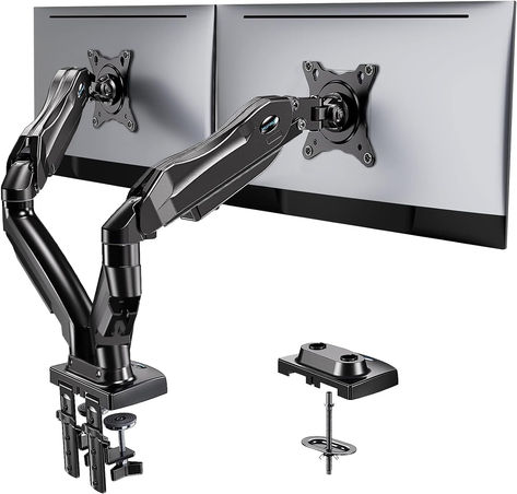 Adjustable Spring Monitor Desk Mount Swivel Vesa Bracket with C Clamp, Grommet Mounting Base | for 13 to 30 Inch Computer Screens | Each Arm Holds 4.4 to 19.8lbs Dual Monitor Desk, Computer Monitor Accessories, Dual Monitor Arms, Monitor Desk, Dual Monitor Stand, Vesa Mount, Dual Monitor, Monitor Mount, Computer Camera