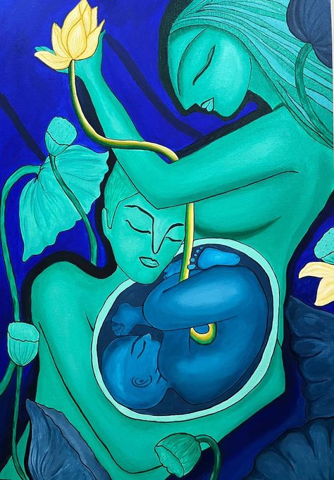 Baby on board ... meaningful hand painting on canvas Meaningful Paintings Ideas, Meaningful Canvas Paintings, Pregnancy Painting, Hand Painting On Canvas, Motherhood Painting, Elephant Painting Canvas, Mothers Day Drawings, Meaningful Paintings, Sacred Union