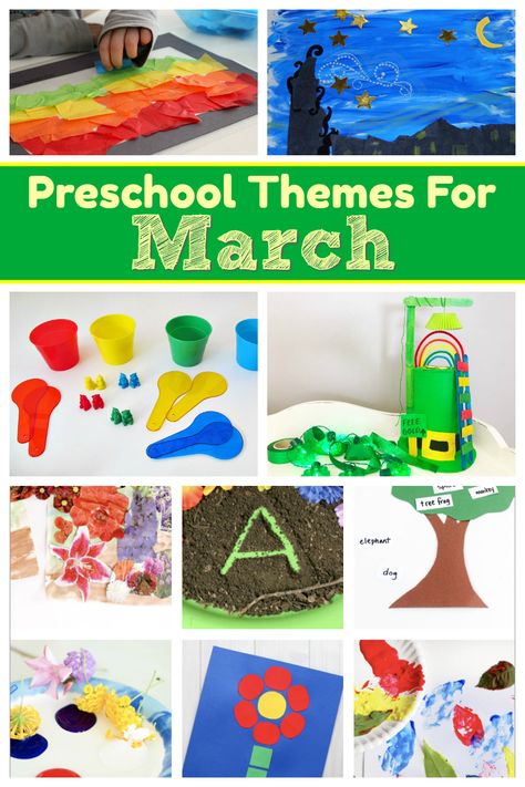 March preschool themes for lesson plans. Simple and fun themed unit ideas with classic with activities for your preschool classroom! Great for homeschool or home daycare too! Most popular themes for spring and march! #preschoolthemes #Preschool #PreschoolLessonPlans #ece #Toddlers #PreschoolatHome #prek #Prekteacher #springactivities Themes For March Preschool, March Lesson Plan Themes, March Art Activities For Preschoolers, Spring Lessons For Toddlers, Preschool Themes For May, Preschool Themes Weekly Lesson Plans, March Activities For Kids Lesson Plans, March Toddler Lesson Plans, March Toddler Themes