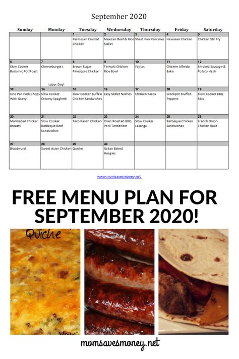 September Meal Calendar, September Meal Plan, Meal Plan Calendar, Balsamic Pot Roast, Family Dinner Menu, Meal List, Plan Calendar, Easy Meal Plan, Meal Planning Board