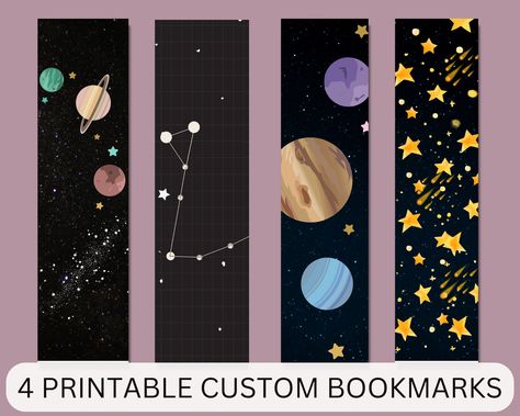 Space Themed Bookmark, Space Bookmarks Diy, Space Bookmarks Free Printable, Bookmark Space, Space Bookmarks, Galaxy Bookmark, Bookmarks Template, Digital Bookmark, Christmas Yellow