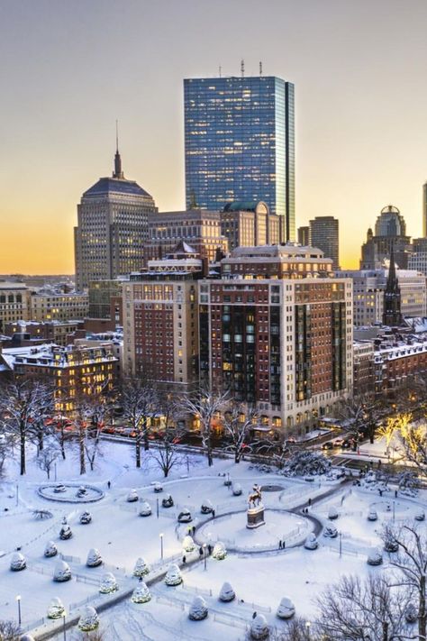 A view of The Newbury Boston, from the snow-covered Public Garden. Weekend In Boston, Outdoor Skating Rink, Boston Winter, Visit Boston, Isabella Stewart Gardner Museum, Isabella Stewart Gardner, Outdoor Skating, Gardner Museum, Winter Weekend