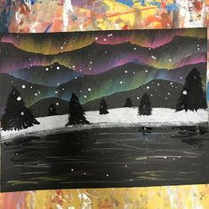 Landscape Art Lessons, Winter Landscape Art, Northern Lights Art, Winter Art Lesson, Arts And Crafts For Teens, Winter Art Projects, 4th Grade Art, 5th Grade Art, Art Tumblr