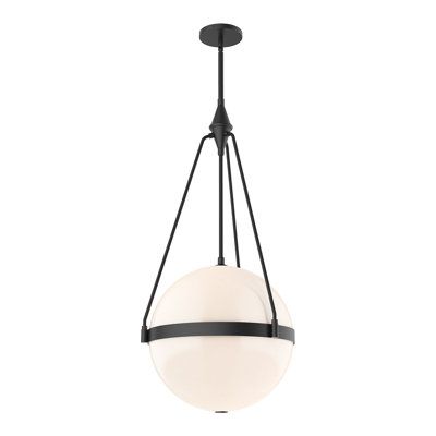 Various elements working in perfect balance are exactly what Harmony is. Suspended within our lavish frame, all held by contrasting arms, creating a classic and serene fixture. Shade Color: Opal, Finish: Matte Black | Alora Mood Harmony 4 - Light Sphere Globe Chandelier Metal in Black | 35.75 H x 17.5 W x 17.5 D in | Wayfair Glass Canopy, Globe Chandelier, Water Glass, Black Pendant Light, Black Chandelier, Globe Lights, Glass Color, Glass Pendant Light, Sloped Ceiling