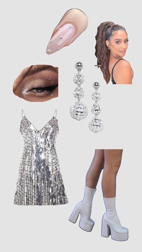 Mirror Ball Costume Taylor Swift, Mirrorball Hairstyle, Taylor Swift Disco Ball Outfit, Mirror Ball Eras Tour Outfit, Mirror Ball Outfit Taylor Swift, Mirrorball Costume Taylor Swift, Mirrorball Aesthetic Outfit, Mirrorball Accessories, Mirror Ball Outfit Ideas