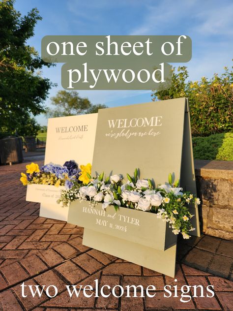 Have an upcoming event and only have a small budget to work with? Transform your event with our SIMPLE build plans for two welcome signs with flower boxes. The best part.. you can build two of these 24x36 welcome signs with ONE sheet of plywood. Plans include: - Cut List - Tools needed - Measurements - Material Links - Easy to follow step-by-step directions - PRO TIPS at the end This project is for ALL experience levels! You can see more information on our Instagram: @goodwoodandco Downloadable Flower Box Welcome Sign, Welcome Flowers, Diy Flower Boxes, Build Plans, Boda Mexicana, Flower Box, Wedding Welcome Signs, Wedding Boxes, Box Signs