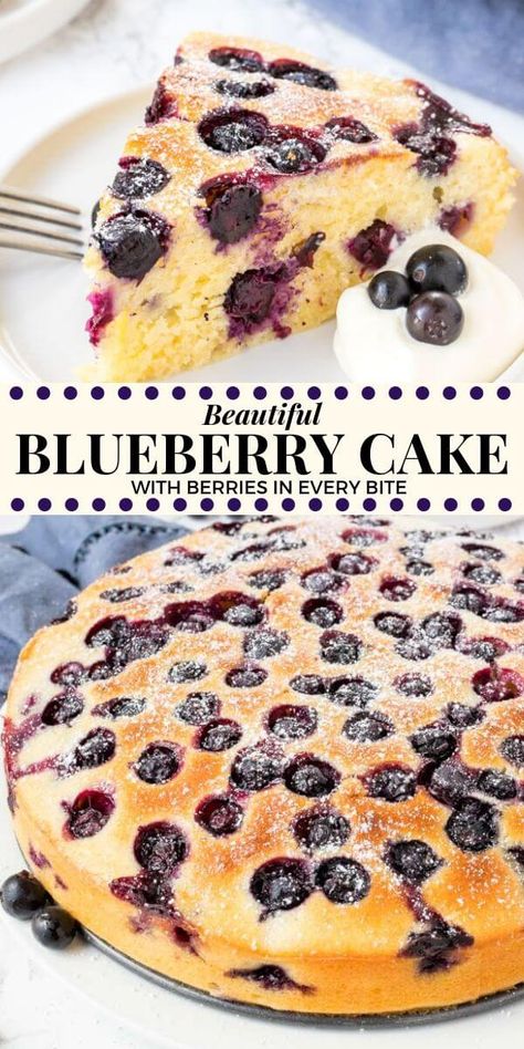 This beautiful blueberry cake is supremely moist, with a deliciously soft & tender crumb, and a slight hint of lemon. It's not too sweet - which makes it ideal for afternoon tea or brunch. It's easy to whip up, and with juicy berries in every bite - it's the perfect way to showcase fresh blueberries. #blueberries #blueberry #cake #coffeecake #recipes #blueberrycake #summer #desserts #spring #berries Blueberry Cake Recipes, Blueberry Desserts, Easy Blueberry, Blueberry Cake, Blueberry Recipes, Decadent Desserts, Coffee Cake, Cobbler, Blueberries