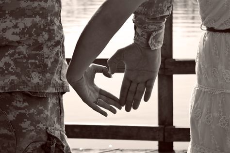 Sweet idea! #military My fiancee is in the Army so we want to do some pictures and wedding moments with him in his uniform because he is my hero. Army Engagement Photos, Military Engagement Photos, Soldier Love, Army Wedding, German Soldier, Military Photography, Military Girlfriend, Military Wedding, Bridal Guide