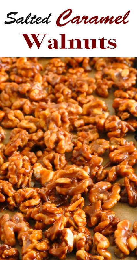 Carmel Nuts 5 Minutes, Carmel Walnut Candy, Carmel Nuts Easy Recipes, Salted Caramel Pecans, Salted Caramel Nuts, Salted Caramel Cashews, Sweet And Salty Almonds, Walnut Brittle Recipes, Recipes With Walnuts Simple