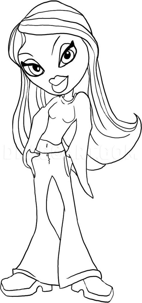 How To Draw Bratz Girl Character Doll, Step by Step, Drawing Guide, by Dawn | dragoart.com Y2k Coloring Pages, Bratz Coloring, Blank Coloring Pages, Doll Drawing, Bratz Girls, Disney Colors, Coloring Pages For Girls, Desenho Tattoo, Cartoon Coloring Pages