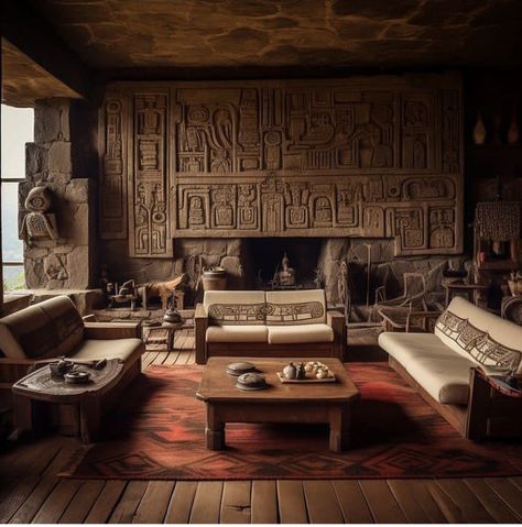 Egyptian styled interior design Aztec Style Living Room, Egyptian Style House, Egyptian Revival Architecture, Egyptian Interior Design, Egyptian Interior, Egyptian Bedroom, Modern African Decor, Ancient Egyptian Architecture, Concrete Effect Paint