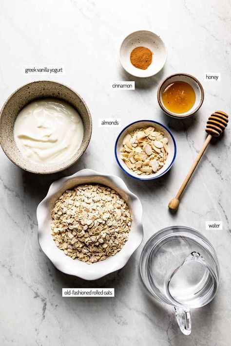 Overnight Oats with Yogurt (Easy Recipe) - Foolproof Living Oat Yogurt Recipe, Oats Yogurt Breakfast, Overnight Oat Recipes Without Yogurt, Greek Yogurt Oats Overnight Oatmeal, Yogurt And Oatmeal Overnight Oats, Oatmeal Variations, Vanilla Overnight Oats Without Yogurt, Vanilla Greek Yogurt Overnight Oats, Oatmeal With Yogurt