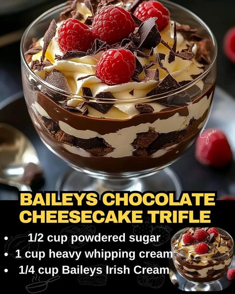 Baileys Chocolate Cheesecake Trifle Chocolate Truffle Dessert, Bailey Trifle Recipe, Baileys Chocolate Sheet Cake, Bailey Chocolate Cheesecake Trifle, Baileys Cheesecake Trifle, Bailey’s Chocolate Cheesecake Trifle, Bailey’s Chocolate Cheesecake Truffle, Baileys Trifle Desserts, Cheesecake Trifle Recipes