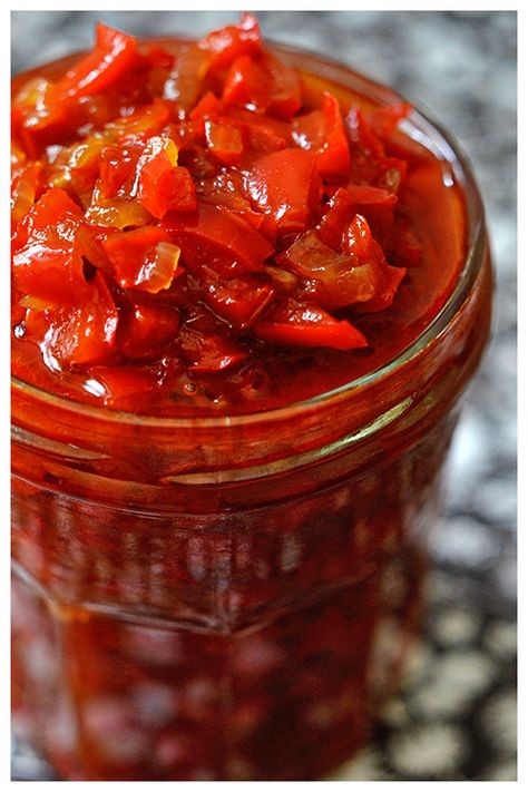 Red Capsicum and Chilli Relish© by Haalo Chilli Relish, Capsicum Chutney, Capsicum Recipes, Sandwiches And Wraps, Green Salads, Chilli Jam, Relish Recipes, Sweet Chilli, Chutney Recipes