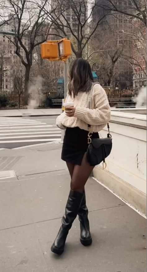 Sweater Dress And Knee High Boots, Knee High Boots Midsize, Skirt With Riding Boots Outfit, Long Boots And Skirt Outfit, Skirt And Knee High Boots Outfit, Knee High Boots Outfit Midsize, Chunky Tall Boots Outfit, Skirt Sweater Boots Outfit, Skirt Tall Boots Outfit