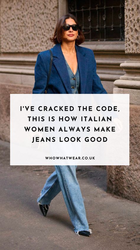 From wide-leg jeans to dark denim, Italian women know what to wear with jeans. Click to see 5 ways to style denim with tips from fashions best dressed. How To Wear Jeans That Are Too Long, Dark Denim Wide Leg Jeans, Wide Leg Dark Denim Outfit, Dark Denim Wide Leg Jeans Outfit, Casual Chic Jeans Outfit, Wide Leg Dark Jeans Outfit, Wide Leg Jeans Outfit Spring, Frayed Jeans Outfit, Black Wide Leg Trousers Outfit