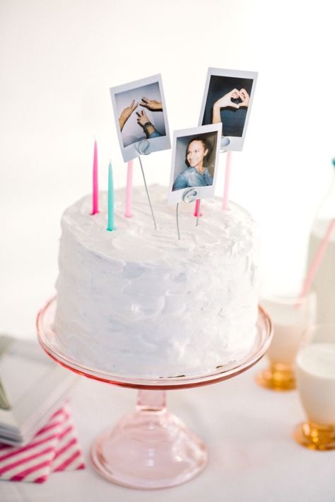 This DIY polaroid cake topper is so easy to make, takes no time at all and adds a fun factor to your cake! Change out the pictures to suit your party theme! Polaroid Cake Topper, Polaroid Cake, Diy Polaroid, Diy Cake Topper Birthday, Photo Cake Topper, Diy Birthday Cake, Diy Cake Topper, Birthday Diy, Birthday Cake Decorating