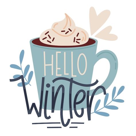 Winter Lettering, Winter Promotion, Cup Of Hot Chocolate, Winter Illustration, Hello Winter, Merry Christmas Card, Window Painting, Winter Wonder, Christmas Illustration