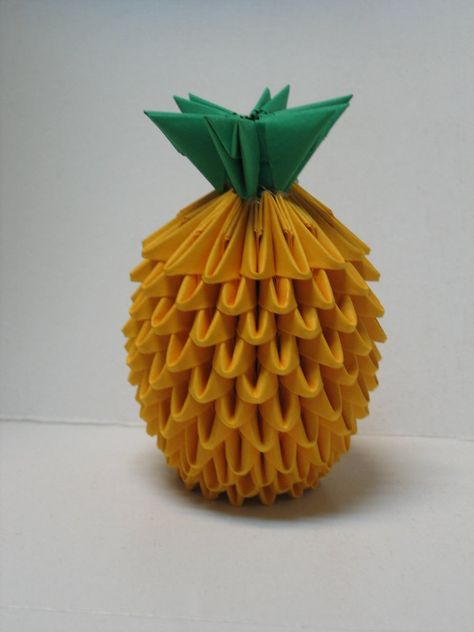 3-D Origami Mini Pineapple by pandanpandan Food Sculpture, Origami Patterns, Modular Origami, Origami 3d, Origami Design, 3d Origami, Paper Crafts Origami, Art N Craft, Paper Folding