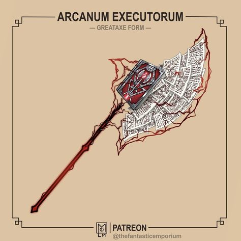 @ thefantasticemporium Fantasy Blade, The Executioner, Artifact Art, Pretty Knives, Dnd 5e Homebrew, Dnd Dragons, Magic Items, Fantasy Props, Magic Design