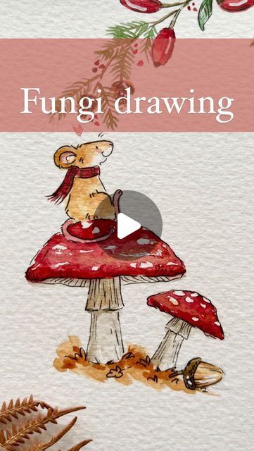 Toadstools Drawing, Toadstool Drawing, Toadstool Drawing Illustrations, Watercolor Mushroom Tutorial, Watercolor Toadstool, Cute Mushroom Watercolor, Watercolor Mushroom Forest, Fineliner Art, Mushroom Hunting