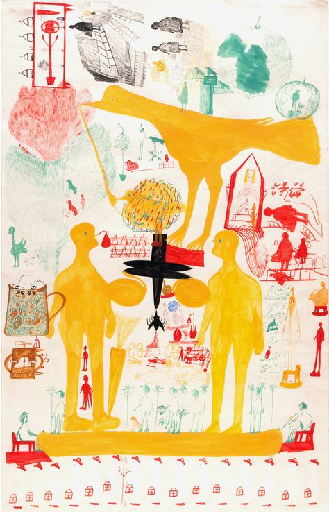 Outsider Folk Art Gallery - Outsider Art | Carlo Zinelli | CZ003 Carlo Zinelli, People And Animals, Illustration Kunst, Turned Art, Galleria D'arte, Arte Folk, Outsider Artists, Art Populaire, Art Et Illustration