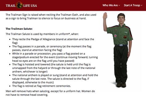 Trail Life USA   sign &  salute  http://www.traillifeusa.com/blog/102-How-and-When-to-Use-the-Trail-Life-USA-Sign-and-Salute/2/ Activities For Kids, Trail Life Usa Activities, Usa Activities, Trail Life Usa, Trail Life, Life Ideas, Kid Activities, Kids Sports, Boy Scouts