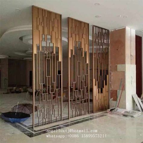 Divider Panel Design, Partions Design Wall Dividers, Decorative Screen Panels Interior Design, Partition Screen Space Dividers, Metallic Partition, Screen Partition Design, Jali Partition, Separator Design, Metal Divider