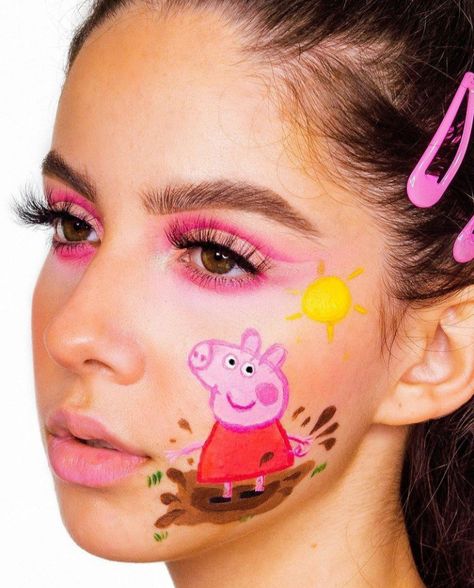 Peppa Pig Makeup, Pig Face Paint, Pig Makeup, Charlotte Roberts, Pig Face, Face Painting Easy, Kids Face Paint, Peppa Pig Party, Pig Party