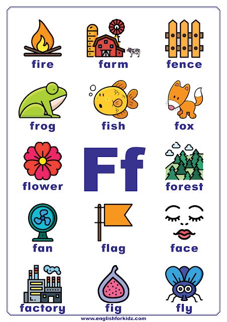 Printable Alphabet Posters for Every Letter Alphabet Words Pictures, Letter F Words And Pictures, F Words For Kids, A Words For Preschool, Letter F For Preschoolers, Worksheet Letter F, F For, F Coloring Pages, Letter F Worksheet