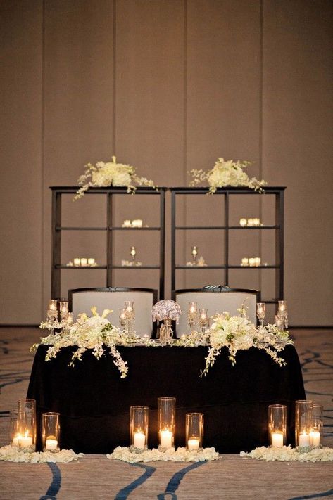 Wedding Ideas, Wedding Decorations, Candles, Black And White Wedding, Hyatt Regency, Sweetheart Table, White Wedding, Wedding Table, Table Decorations