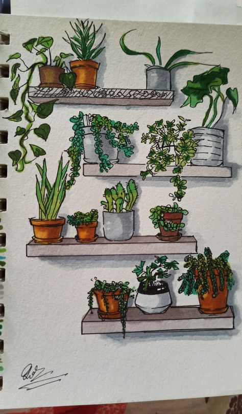 Plants On Shelves, Seni Resin, Canvas For Beginners, Soyut Sanat Tabloları, Architecture Drawing Art, Watercolor Art Lessons, Arte Sketchbook, Dessin Adorable, Art Inspiration Painting