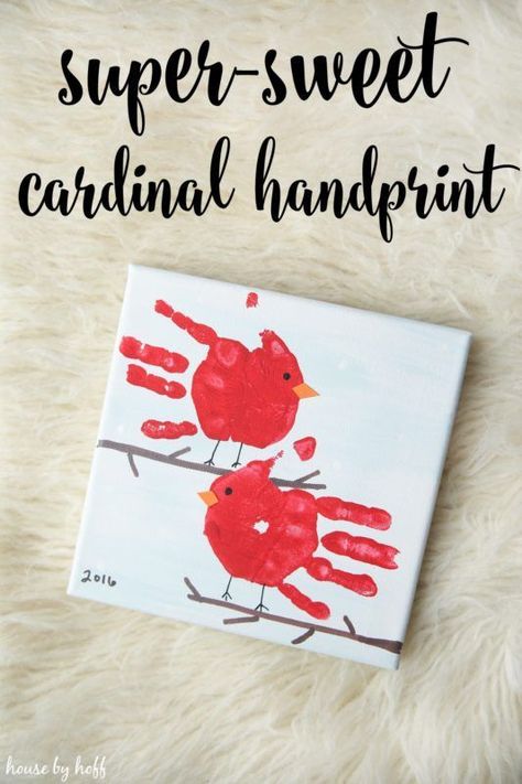 Cardinal Handprint Gift via House by Hoff Handprint Gifts, Footprint Crafts, Handprint Crafts, Winter Crafts For Kids, Handprint Art, Red Bird, Kids' Crafts, Winter Kids, Red Birds