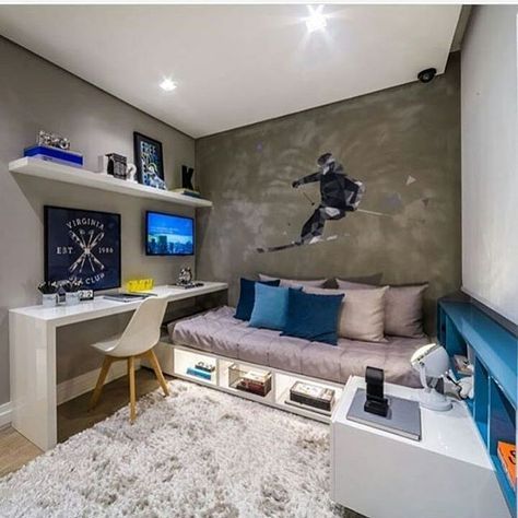 Bedroom Boys Teenagers, Teenager Bedroom Boy, Teenage Boy Room, Boy Bedroom Design, Teenage Room, Teen Boy Bedroom, Small Bedroom Designs, Boys Bedroom Decor, Teenage Bedroom