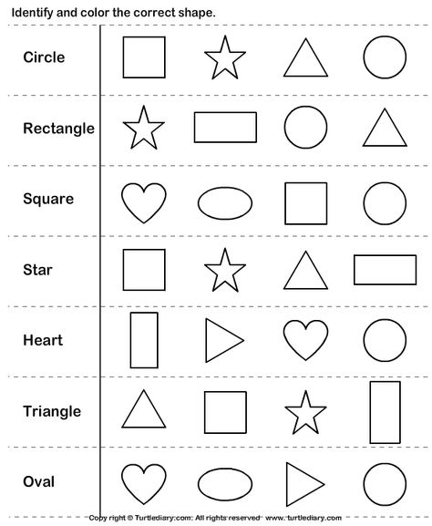 Download and print Turtle Diary's Identify and Color the Shape worksheet. Our large collection of math worksheets are a great study tool for all ages. Shape Worksheets For Preschool, Worksheet Kindergarten, Shapes Worksheet Kindergarten, Shape Coloring Pages, Shapes Kindergarten, English Activities For Kids, Preschool Math Worksheets, Kids Worksheets Preschool, Free Preschool Worksheets