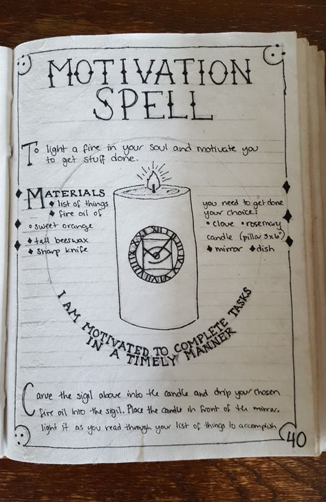 Motivation Spell To light a fire in your soul and motivate you to get stuff done. MATERIALS List of things you need to get done Fire oil of your choice: Sweet Orange Clove Rosemary Tall Beeswax Candle... Motivation Spell, Weather Witch, Witchcraft Books, Wiccan Magic, Witch Spirituality, Magic Spell Book, Spiritual Journals, Grimoire Book, Eclectic Witch