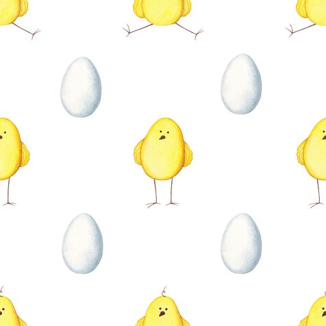 Seamless pattern for Easter with Chickens and Eggs on a white background. Pattern for wrapping paper and home textile design. Chicken And Eggs, Easter Pattern, Easter Cute, Funny Chicken, Chicken Humor, Watercolor Pattern, A White Background, Image Illustration, Textile Design