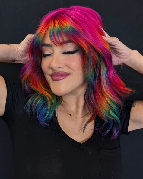 Fashion color
Rainbow hair 
Fantasy color
Vivids Rainbow Fringe Hair, Pink Rainbow Hair, Rainbow Prism Hair, Rainbow Bangs, Rainbow Prism, Fringe Hairstyles, Pink Rainbow, Rainbow Hair, Prisms