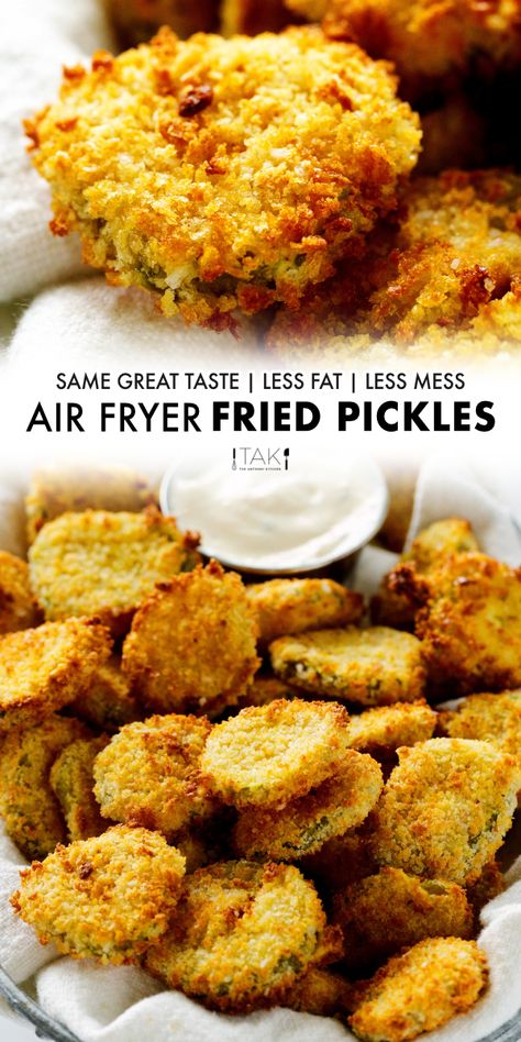 Air Fryer Pickles, Air Fryer Fried Pickles, Fried Pickle Chips, Fried Pickles Recipe, Restaurant Appetizers, Dill Pickle Chips, The Slow Roasted Italian, Pickle Chips, Fried Pickles