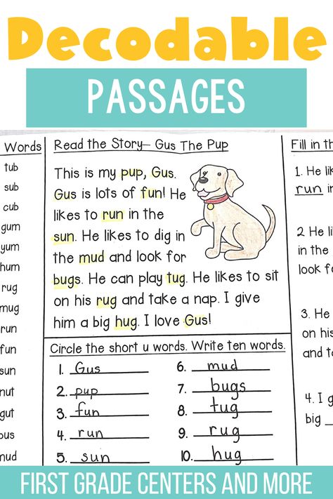 Decodable reading passages are a great way to teach phonics skills to first graders while also increasing reading comprehension and fluency. Check out this blog post to learn how to use the decodable readers in your classroom and grab a free sample. Learn To Read First Grade, 2nd Grade Reading Fluency Passages Free, First Grade Reading Homework Ideas, Free Decodable Passages, Sight Word Passages, Reading Homework First Grade, Short A Decodable Reader Free, First Grade Decodable Readers, 2nd Grade Reading Fluency Passages