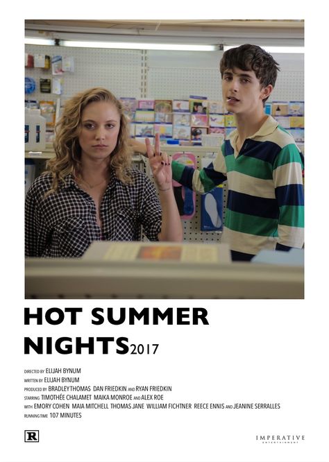 Hot Summer Nights Movie Poster, Summer Teen Movies, Hot Summer Nights Movie, Emory Cohen, Alex Summers, Alex Roe, Maika Monroe, Indie Movie Posters, Summer Film