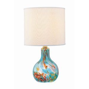 Lite Source Glass Body Table Lamp Tiny Lamp, Blue Table Lamp, Aqua Glass, Stained Glass Lamps, Contemporary Table Lamps, Accent Lamp, Glass Table Lamp, Drum Shade, Fabric Shades