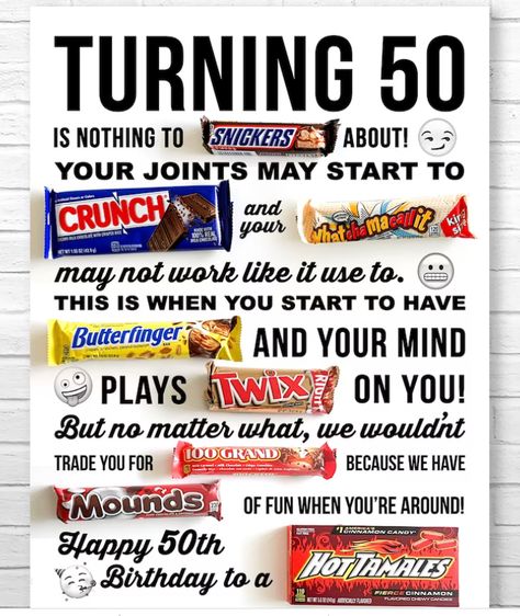 Happy Birthday Candy Poster, Birthday Candy Poster, Candy Birthday Cards, Candy Bar Poster, Happy Birthday Poster, Homemade Birthday Gifts, Candy Bar Posters, Funny 50th Birthday Gifts, Candy Board