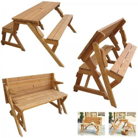 Mesa de picnic que se convierte en banco al plegarla - Foro de InfoJardín Meja Outdoor, Folding Picnic Table Plans, Folding Picnic Table Bench, Picnic Table Plans, Picnic Table Bench, Folding Picnic Table, Woodworking Bench Plans, Wood Plans, Woodworking Bench